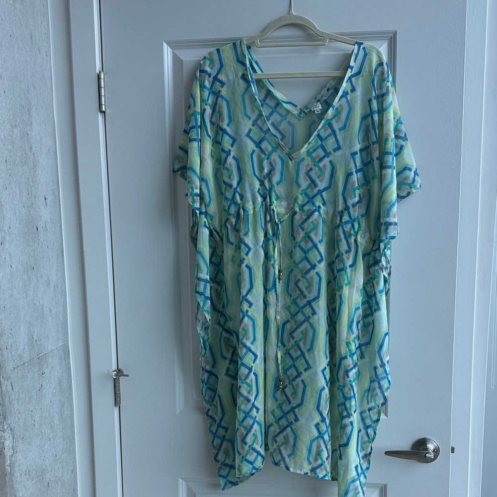 Echo Blue and Green Geometric Swim Coverup